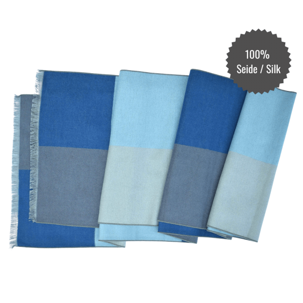 Seidenflanell Schal Patchwork Grau Blau